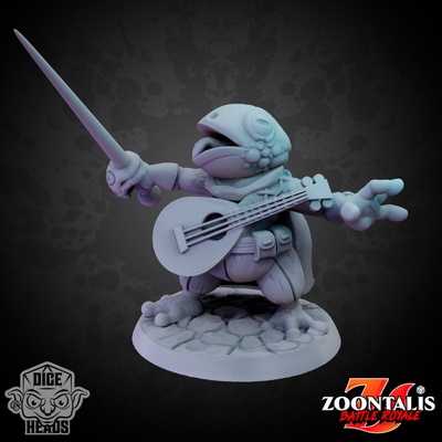 3d printable frog bard pre-supported included by dice heads tabletop characters & creatures fantasy universe 3d print model - Mito3D