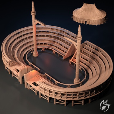 3d printable circus - big tent arena structure modular terrain by making tlon tabletop fantasy 3d print model - Mito3D