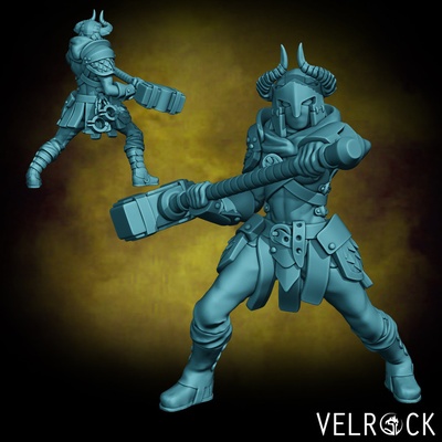 3d printable female bounty hunter barbarian maul presupported by velrock art miniatures tabletop characters & creatures fantasy universe 3d print model - Mito3D
