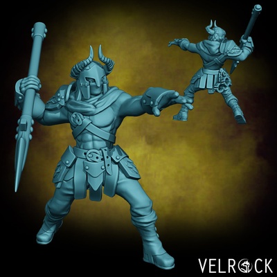 3d printable male bounty hunter barbarian javelin presupported by velrock art miniatures tabletop characters & creatures fantasy universe 3d print model - Mito3D