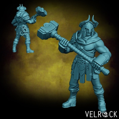 3d printable male bounty hunter barbarian maul presupported by velrock art miniatures tabletop characters & creatures fantasy universe 3d print model - Mito3D
