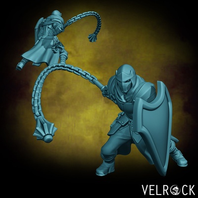 3d printable male bounty hunter cleric flail shield presupported by velrock art miniatures tabletop characters & creatures fantasy universe 3d print model - Mito3D