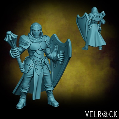 3d printable male bounty hunter cleric mace shield presupported by velrock art miniatures tabletop characters & creatures fantasy universe 3d print model - Mito3D