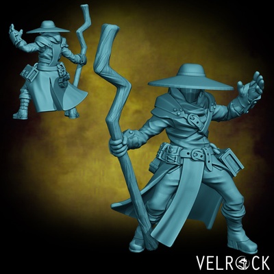 3d printable male bounty hunter wizard staff presupported by velrock art miniatures tabletop characters & creatures fantasy universe 3d print model - Mito3D