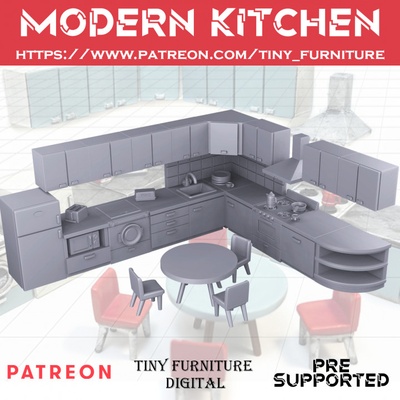 3d printable modern kitchen by tiny furniture tabletop terrain 3d print model - Mito3D
