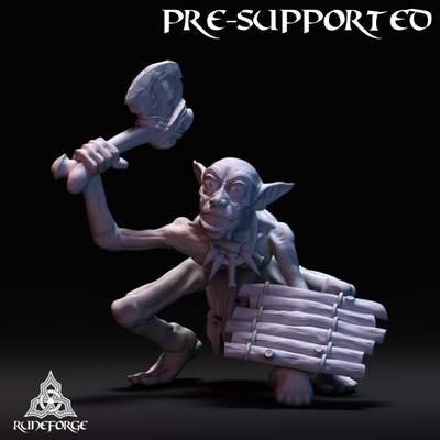 3d printable cave goblin - axe shield by runeforge studios tabletop characters & creatures fantasy universe 3d print model - Mito3D