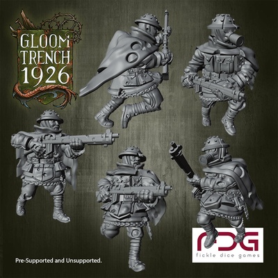 3d printable 28mm british empire riflemen advancing - gloom trench 1926 by fickle dice games 3d print model - Mito3D