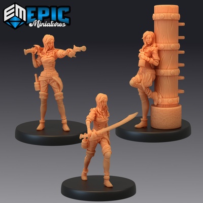 3d imprimable pirate femelle ensemble humain corsaire intendant navire dame by epic miniatures 3d print model - Mito3D
