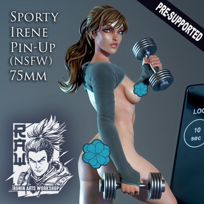 3d printable sporty irene pin up 75mm nsfw version pre-supported by hector moran fan art action figures tabletop 3d print model - Mito3D