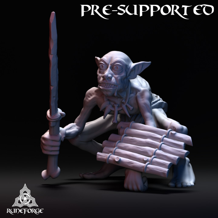 3d printable cave goblin - spear guarding by runeforge studios tabletop characters & creatures fantasy universe 3D print model - Mito3D
