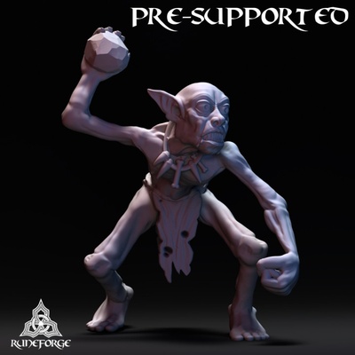3d printable cave goblin - rock thrower by runeforge studios tabletop characters & creatures fantasy universe 3d print model - Mito3D