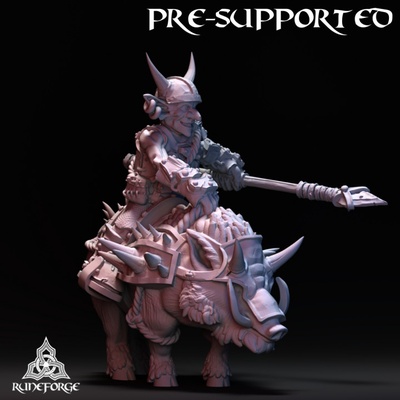 3d imprimível clássico goblin javali cavaleiro lança by forja runa estúdios tampo mesa personagens criaturas fantasia universo 3d print model - Mito3D