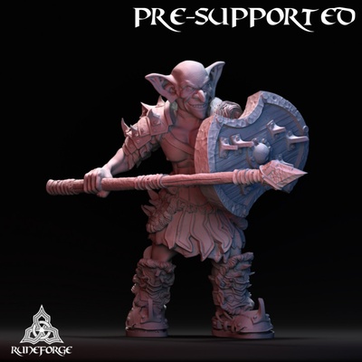 3d printable forest goblin - spear shield by runeforge studios tabletop characters & creatures fantasy universe 3d print model - Mito3D