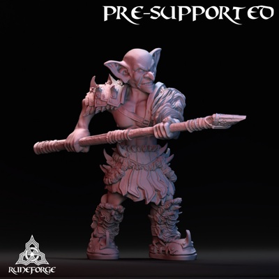 3d printable forest goblin - two-handed spear by runeforge studios tabletop characters & creatures fantasy universe 3d print model - Mito3D