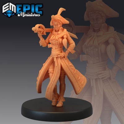 3d imprimable vétéran capitaine épée pirate femelle humain corsaire intendant navire dame by epic miniatures 3d print model - Mito3D