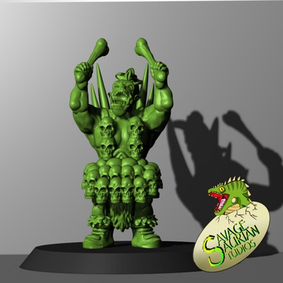 3d printable warpig clan - orc skull drummer supported by savage saurian studios tabletop characters & creatures fantasy universe 3d print model - Mito3D