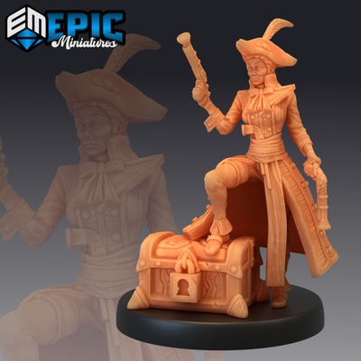 3d printable veteran captain treasure pirate female human corsair quartermaster ship lady by epic-miniatures 3d print model - Mito3D