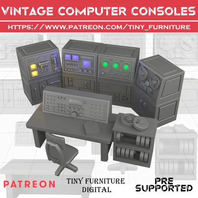 3d printable vintage computer consoles by tiny furniture tabletop terrain sci-fi 3d print model - Mito3D