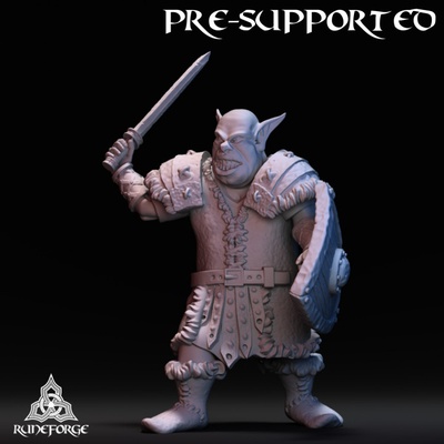 3d printable grasslands goblin sword shield - attacking by runeforge studios tabletop characters & creatures fantasy universe 3d print model - Mito3D