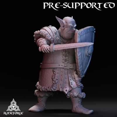 3d printable grasslands goblin sword shield - guarding by runeforge studios tabletop characters & creatures fantasy universe 3d print model - Mito3D