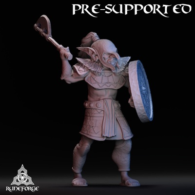 3d printable highlands goblin axe shield - attacking by runeforge studios tabletop characters & creatures fantasy universe 3d print model - Mito3D