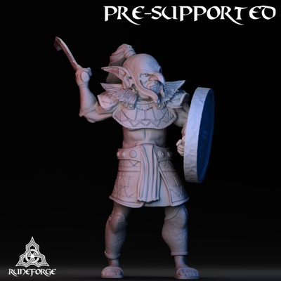 3d printable highlands goblin sword shield - attacking by runeforge studios tabletop characters & creatures fantasy universe 3d print model - Mito3D