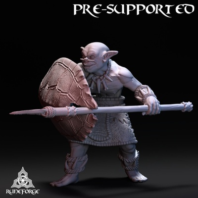 3d printable swamp goblin spear shield by runeforge studios tabletop characters & creatures fantasy universe 3d print model - Mito3D