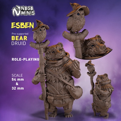 3d imprimible pre supported oso gente druida by naga minis mesa caracteres criaturas fantasía universo 3d print model - Mito3D