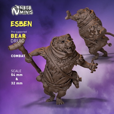 3d printable pre-supported bear folk druid by naga minis tabletop characters & creatures fantasy universe 3d print model - Mito3D