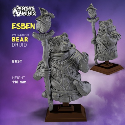 3d printable pre-supported bear folk druid bust by naga minis tabletop characters & creatures fantasy universe 3d print model - Mito3D