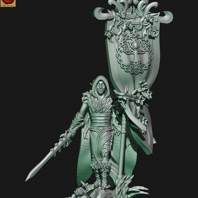 3d printable wood elves battle standart bearer by holominiatures tabletop characters & creatures fantasy universe 3d print model - Mito3D