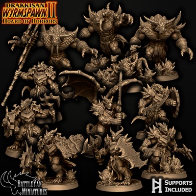 3d printable drakkisan wyrmspawn ii hoard of horrors character pack by battle yak miniatures tabletop characters & creatures fantasy universe 3d print model - Mito3D