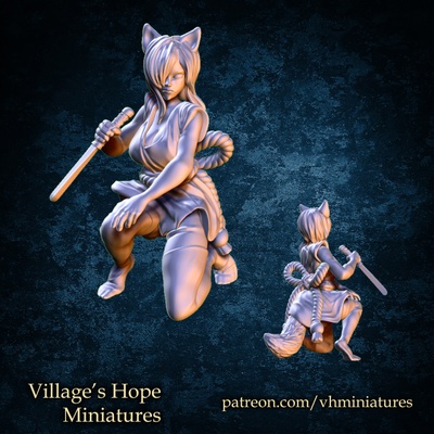 3d imprimível kitsune ninja meninas by aldeia esperança miniaturas tampo mesa personagens criaturas fantasia universo 3d print model - Mito3D
