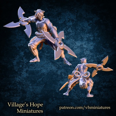 3d printable wolf shuriken ninja by village's hope miniatures tabletop characters & creatures fantasy universe 3d print model - Mito3D