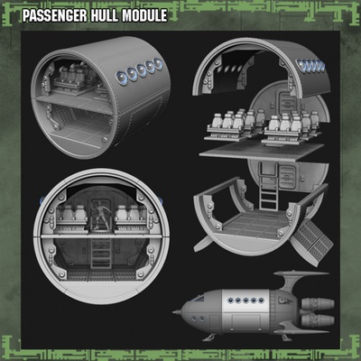 3d druckbar passagier rumpf modul by bombe miniaturen tischplatte zeichen kreaturen sci fi universum fahrzeuge maschinen 3d print model - Mito3D