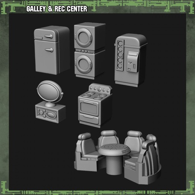 3d printable galley & rec center by bombshell miniatures tabletop terrain sci-fi 3d print model - Mito3D