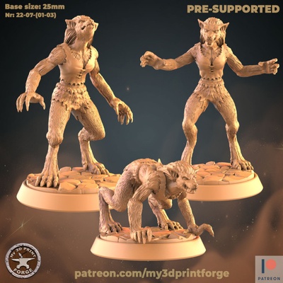 3d imprimible hembra hombres lobo paquete 3 modelos by my3dprintforge mesa caracteres criaturas fantasía universo 3d print model - Mito3D