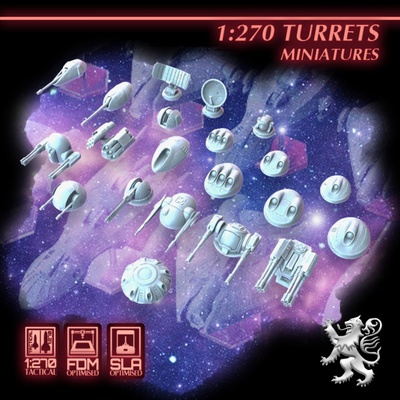 3d printable 1 270 turrets miniatures by 2nd dynasty tabletop characters & creatures sci-fi universe vehicles machines 3d print model - Mito3D