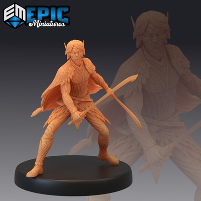 3d imprimable fey elfe printemps double épée masculin forêt guerrier fée tintement tribu by epic miniatures 3d print model - Mito3D