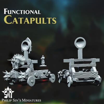 3d printable functional catapult by philip sin's miniatures toys & games tabletop characters creatures fantasy universe vehicles machines 3d print model - Mito3D