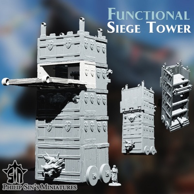 3d printable functional siege tower by philip sin's miniatures tabletop terrain fantasy 3d print model - Mito3D