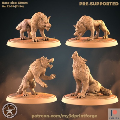 3d printable big wolf pack 4 models by my3dprintforge toys & games animal creature figures tabletop characters creatures fantasy universe 3d print model - Mito3D
