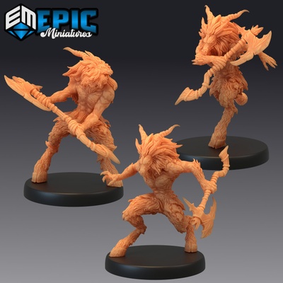 3d imprimable satyre ensemble poêle guerrier forêt gardien hache cerf rencontre by epic miniatures 3d print model - Mito3D