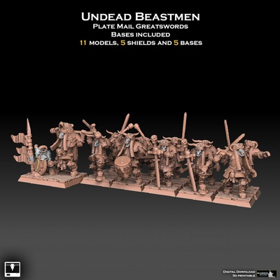 3d printable undead beastmen plate mail greatswords by sharedog miniatures tabletop characters & creatures fantasy universe 3d print model - Mito3D