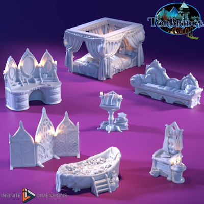 3d printable lord's quarters furnishings set by infinite dimensions games tabletop terrain fantasy 3d print model - Mito3D