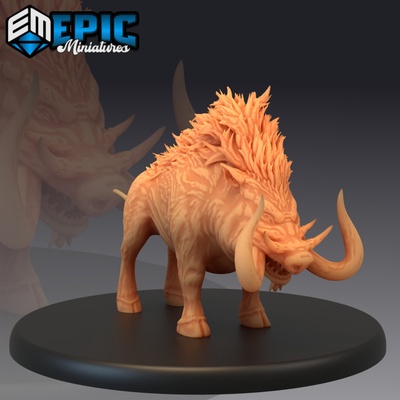 3d printable forest boar standing wild pig bulky horned beast by epic-miniatures 3d print model - Mito3D