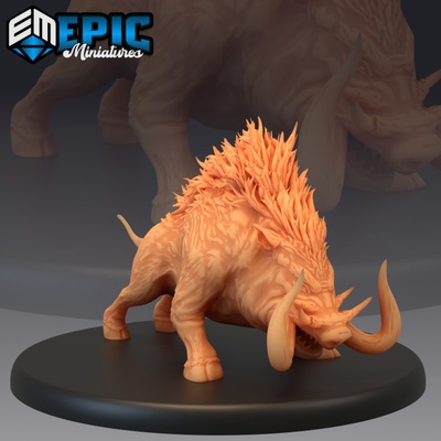 3d printable forest boar attacking wild pig bulky horned beast by epic-miniatures 3d print model - Mito3D