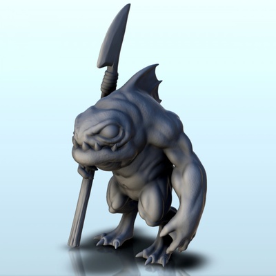 3d printable warrior fisher spear + supported version 6 - darkness chaos medieval zombie fantasy monster by hartolia miniatures tabletop characters & creatures universe 3d print model - Mito3D