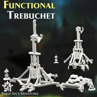 3d printable functional trebuchet by philip sin's miniatures toys & games toy vehicles tabletop characters creatures fantasy universe machines 3d print model - Mito3D