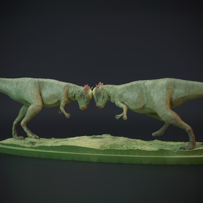 3d imprimible pachycephalosaurus luchando dinosaurio by perro juguetes juegos animal criatura cifras mesa caracteres criaturas 3d print model - Mito3D